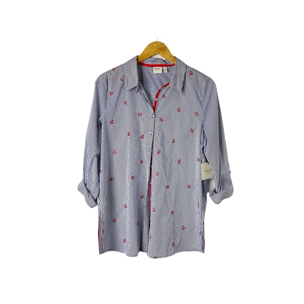 Rafaella Embroidered Anchor Button‎ Down Tops Size Medium